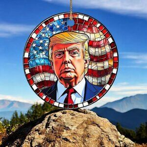 COPY - Trump Christmas Ornaments 2024 - Donald Trump in Stained Glass Style Cer…